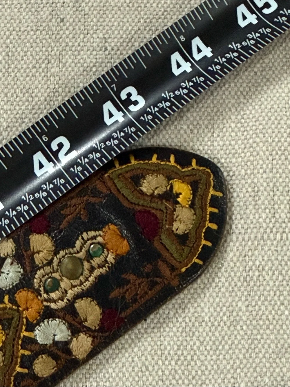 Lucky Brand Leather Belt L Embroidered Boho Western Floral Brass Buckle